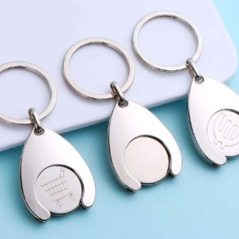 Shopping Cart Key Keychain Silver Tone